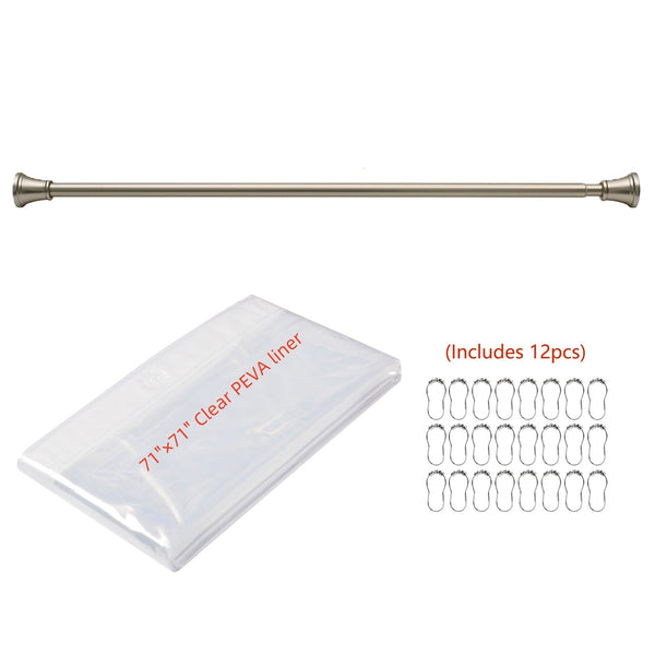 Utopia Alley FH72XX Adjustable 72-Inch Shower Curtain Tension Rod - Rust-Proof Aluminum with Rubber End Cap, No Drill Installation - Extendable, Ideal for Bathroom, Retractable, Wall-to-Wall - Easy to Hang, Included PEVA Shower liner and shower hooks