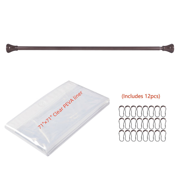 Utopia Alley FH72XX Adjustable 72-Inch Shower Curtain Tension Rod - Rust-Proof Aluminum with Rubber End Cap, No Drill Installation - Extendable, Ideal for Bathroom, Retractable, Wall-to-Wall - Easy to Hang, Included PEVA Shower liner and shower hooks