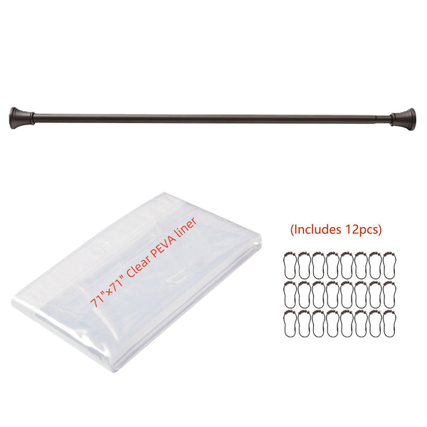 Utopia Alley FH72XX Adjustable 72-Inch Shower Curtain Tension Rod - Rust-Proof Aluminum with Rubber End Cap, No Drill Installation - Extendable, Ideal for Bathroom, Retractable, Wall-to-Wall - Easy to Hang, Included PEVA Shower liner and shower hooks