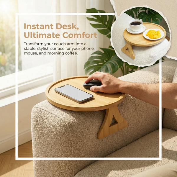 Utopia Alley FT01NT 11" Bamboo Couch Arm Tray Table, Foldable Sofa Side Tray for Drinks, Snacks, Phone & Remote, Non-Slip Space-Saving Home Essential