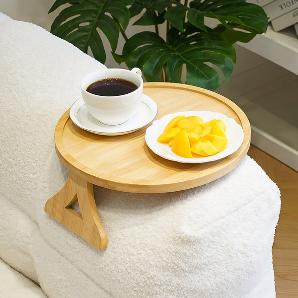 Utopia Alley FT01NT 11" Bamboo Couch Arm Tray Table, Foldable Sofa Side Tray for Drinks, Snacks, Phone & Remote, Non-Slip Space-Saving Home Essential