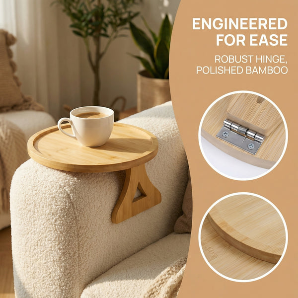 Utopia Alley FT01NT 11" Bamboo Couch Arm Tray Table, Foldable Sofa Side Tray for Drinks, Snacks, Phone & Remote, Non-Slip Space-Saving Home Essential