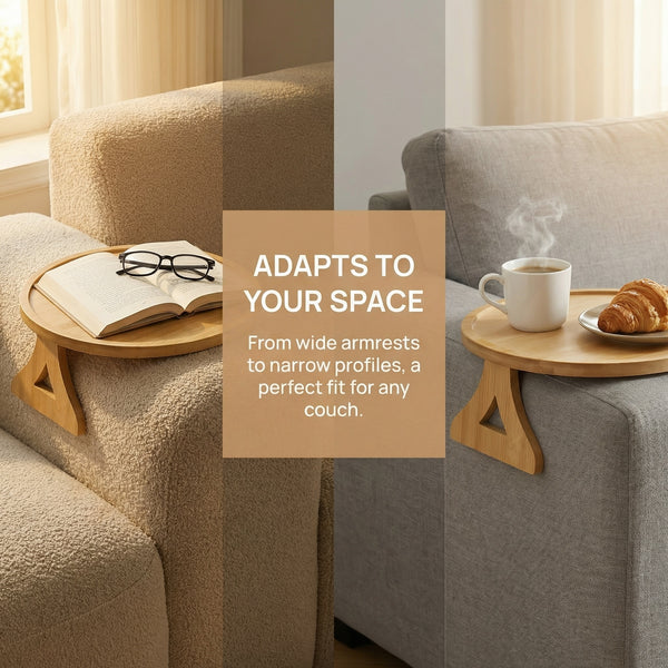 Utopia Alley FT01NT 11" Bamboo Couch Arm Tray Table, Foldable Sofa Side Tray for Drinks, Snacks, Phone & Remote, Non-Slip Space-Saving Home Essential