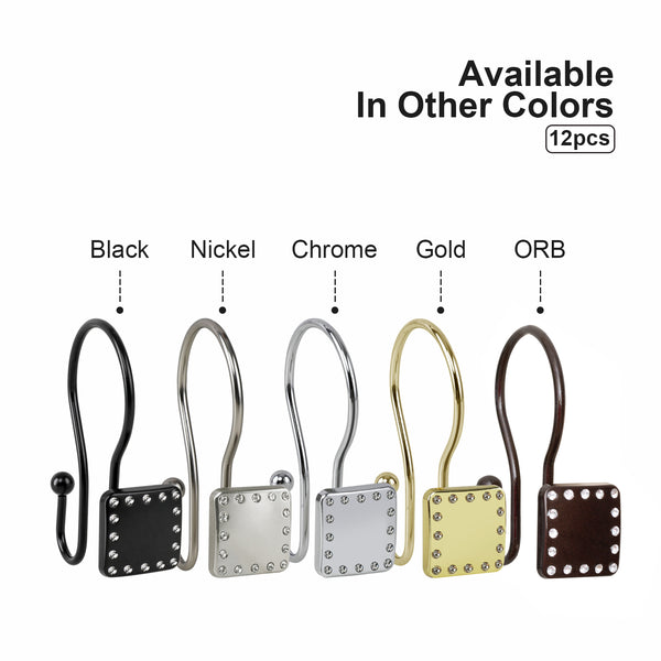 Utopia Alley HK20XX Shower Hooks - Double Shower Curtain Rings for Bathroom - Rust Resistant Shower Curtain Hooks for Shower Curtain or Liner - Shower Curtain Rings with Crystal Design - Set of 12