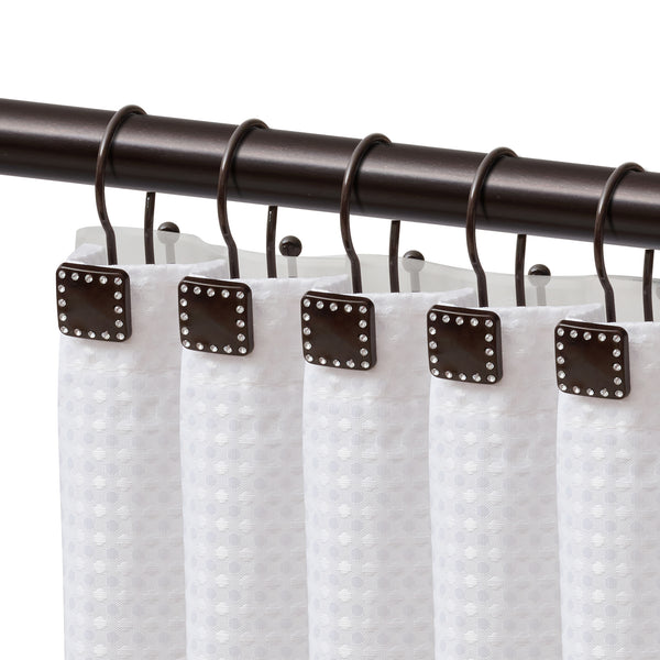 Utopia Alley HK20XX Shower Hooks - Double Shower Curtain Rings for Bathroom - Rust Resistant Shower Curtain Hooks for Shower Curtain or Liner - Shower Curtain Rings with Crystal Design - Set of 12