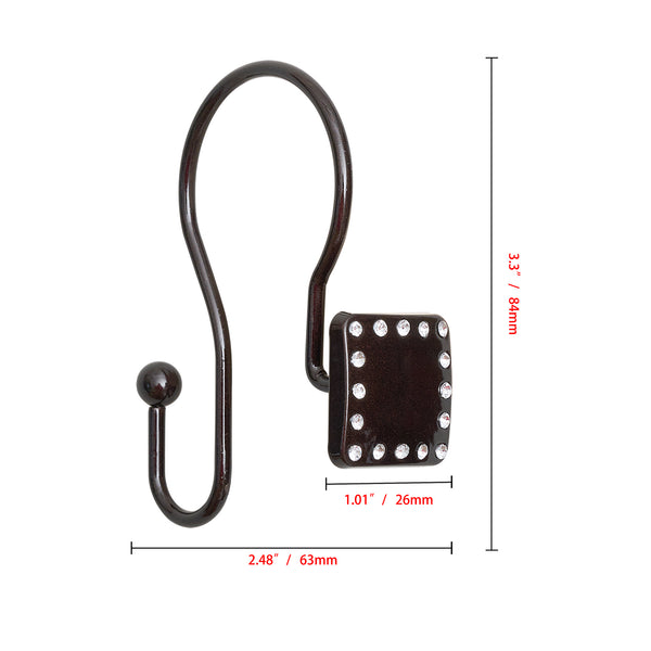 Utopia Alley HK20XX Shower Hooks - Double Shower Curtain Rings for Bathroom - Rust Resistant Shower Curtain Hooks for Shower Curtain or Liner - Shower Curtain Rings with Crystal Design - Set of 12