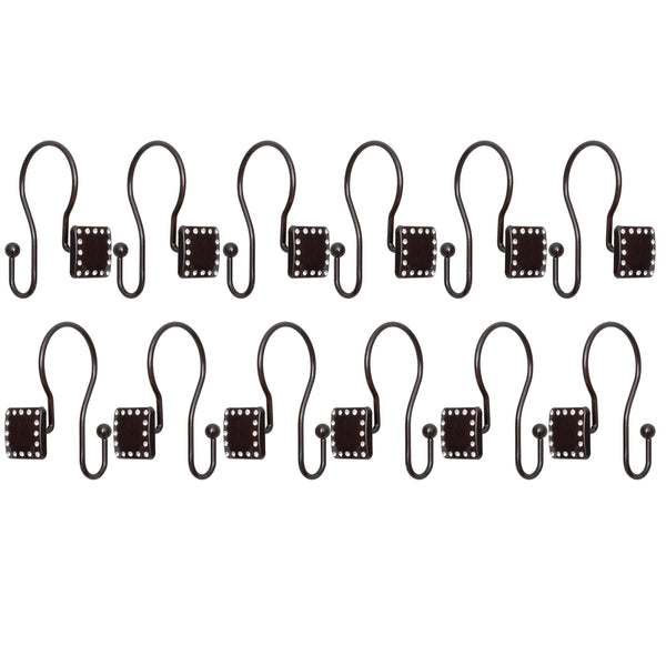 Utopia Alley HK20XX Shower Hooks - Double Shower Curtain Rings for Bathroom - Rust Resistant Shower Curtain Hooks for Shower Curtain or Liner - Shower Curtain Rings with Crystal Design - Set of 12