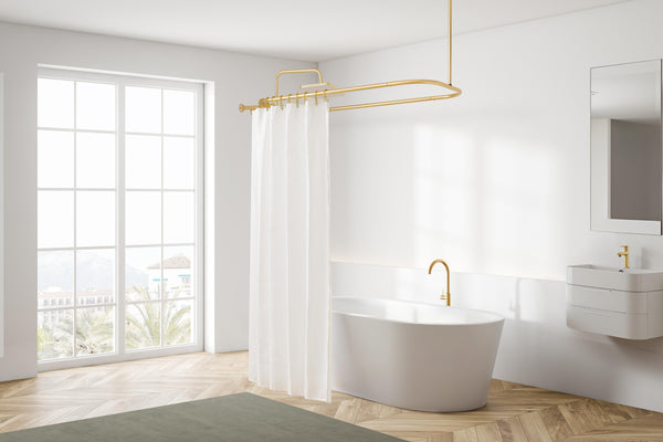 Utopia Alley HP2XX Rustproof Wall Mounted Aluminum Hoop Shower Rod With Ceiling Support for Clawfoot Tub, 54 Inch Extra Large Size by 26 Inch