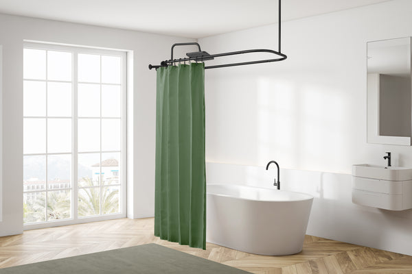 Utopia Alley HP2XX Rustproof Wall Mounted Aluminum Hoop Shower Rod With Ceiling Support for Clawfoot Tub, 54 Inch Extra Large Size by 26 Inch