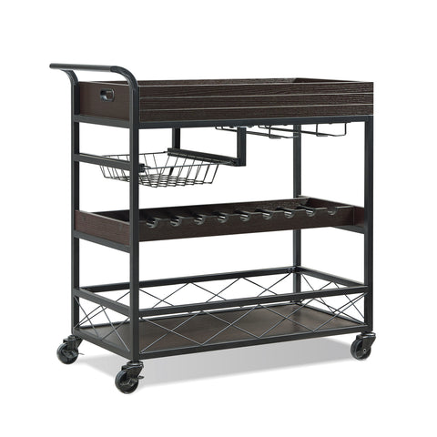 Utopia Alley KF03BZ Bar Cart for Home, 3 Tier Wine Cart with Wheels Bar Serving Carts on Lockable Wheels with Handle, Kithcen Island Cart with Wine Rack and Glass Holder for Living/Dining Room, Kitchen