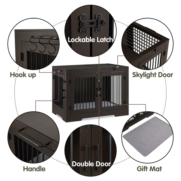 Utopia Alley LF07BZ 37 Inch Dog Crate Furniture for Medium Small Dog, Wooden Heavy Duty Dog Kennel with Three Doors,Wooden Cage Kennel Furniture Indoor, Espresso