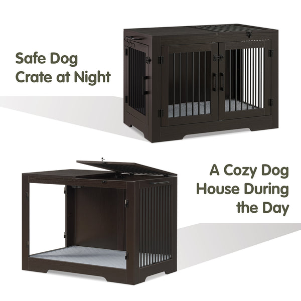 Utopia Alley LF07BZ 37 Inch Dog Crate Furniture for Medium Small Dog, Wooden Heavy Duty Dog Kennel with Three Doors,Wooden Cage Kennel Furniture Indoor, Espresso