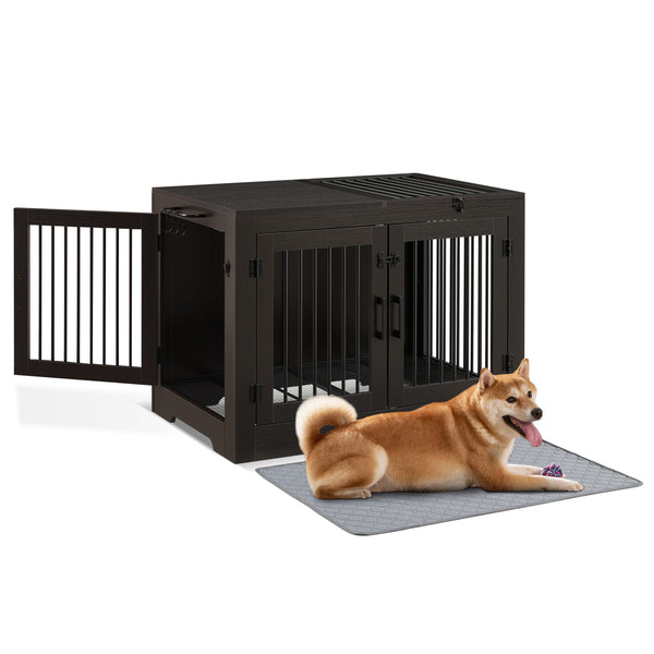 Utopia Alley LF07BZ 37 Inch Dog Crate Furniture for Medium Small Dog, Wooden Heavy Duty Dog Kennel with Three Doors,Wooden Cage Kennel Furniture Indoor, Espresso