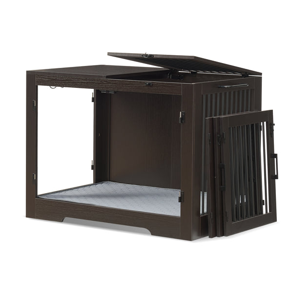 Utopia Alley LF07BZ 37 Inch Dog Crate Furniture for Medium Small Dog, Wooden Heavy Duty Dog Kennel with Three Doors,Wooden Cage Kennel Furniture Indoor, Espresso