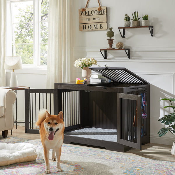 Utopia Alley LF07BZ 37 Inch Dog Crate Furniture for Medium Small Dog, Wooden Heavy Duty Dog Kennel with Three Doors,Wooden Cage Kennel Furniture Indoor, Espresso