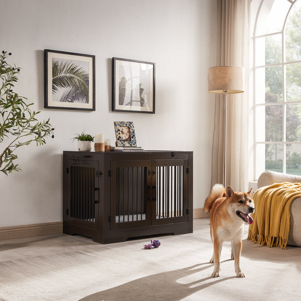 Utopia Alley LF07BZ 37 Inch Dog Crate Furniture for Medium Small Dog, Wooden Heavy Duty Dog Kennel with Three Doors,Wooden Cage Kennel Furniture Indoor, Espresso