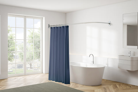 Utopia Alley LR1SS Wall Mounted 68x28in Rustproof L-Shaped Corner Shower Rod, Chrome