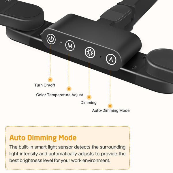 Utopia Alley LT01BK Desk Lamp with Clamp, Auto-Dimming Eye-Caring LED Light 24W, 37.4" Long, Memory Function for Home Office, Desk and Computer Desk Lamp, Adjustable Light for Reading, DIY, Drafting, Working