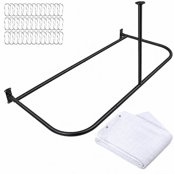 Shower Suites DR9XX By Utopia Alley D-Shaped Shower Curtain Rod for Freestanding Tubs - Complete Shower Solution with Extra-Long Fabric Shower Curtain & 36 Hooks, Rustproof Aluminum, 60" x 25"