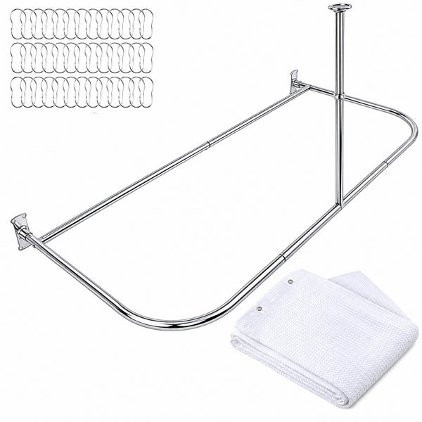Shower Suites DR9XX By Utopia Alley D-Shaped Shower Curtain Rod for Freestanding Tubs - Complete Shower Solution with Extra-Long Fabric Shower Curtain & 36 Hooks, Rustproof Aluminum, 60" x 25"