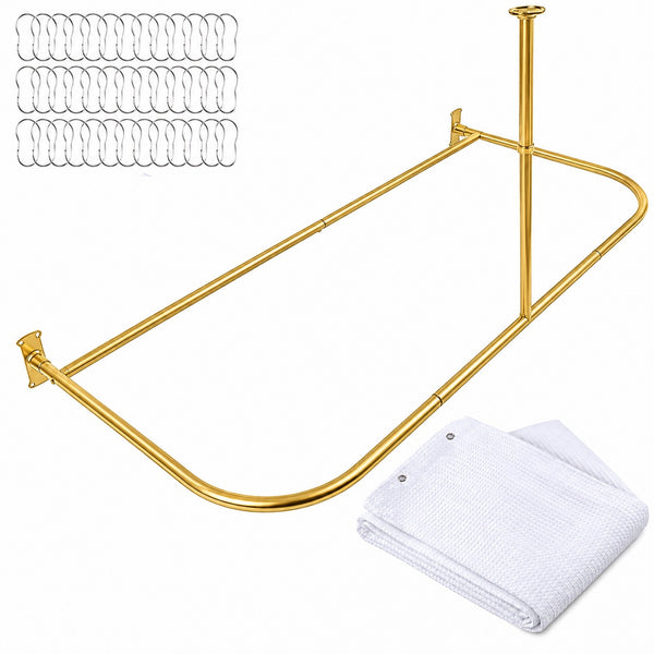 Shower Suites DR9XX By Utopia Alley D-Shaped Shower Curtain Rod for Freestanding Tubs - Complete Shower Solution with Extra-Long Fabric Shower Curtain & 36 Hooks, Rustproof Aluminum, 60" x 25"