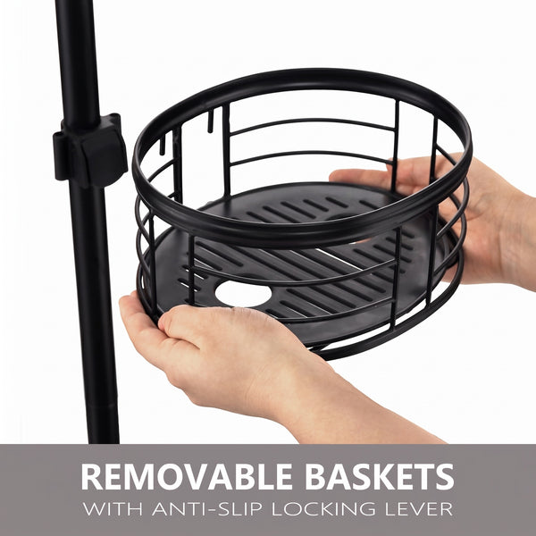 Utopia Alley PC4XX Tension Pole Shower Caddy Corner Organizer, Adjustable Standing Shower Caddy with 3 Removable Baskets and Hooks, Rust Resistant Bathroom Tension Rod Organizer, 60.5 to 108 Inch