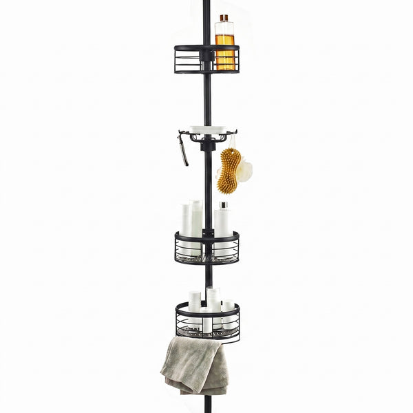 Utopia Alley PC4XX Tension Pole Shower Caddy Corner Organizer, Adjustable Standing Shower Caddy with 3 Removable Baskets and Hooks, Rust Resistant Bathroom Tension Rod Organizer, 60.5 to 108 Inch