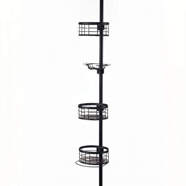 Utopia Alley PC4XX Tension Pole Shower Caddy Corner Organizer, Adjustable Standing Shower Caddy with 3 Removable Baskets and Hooks, Rust Resistant Bathroom Tension Rod Organizer, 60.5 to 108 Inch