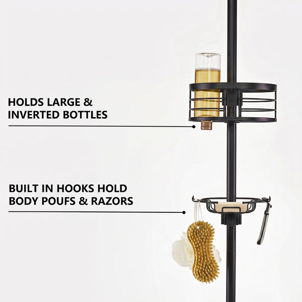 Utopia Alley PC4XX Tension Pole Shower Caddy Corner Organizer, Adjustable Standing Shower Caddy with 3 Removable Baskets and Hooks, Rust Resistant Bathroom Tension Rod Organizer, 60.5 to 108 Inch