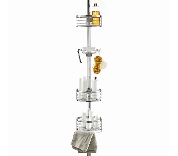 Utopia Alley PC4XX Tension Pole Shower Caddy Corner Organizer, Adjustable Standing Shower Caddy with 3 Removable Baskets and Hooks, Rust Resistant Bathroom Tension Rod Organizer, 60.5 to 108 Inch