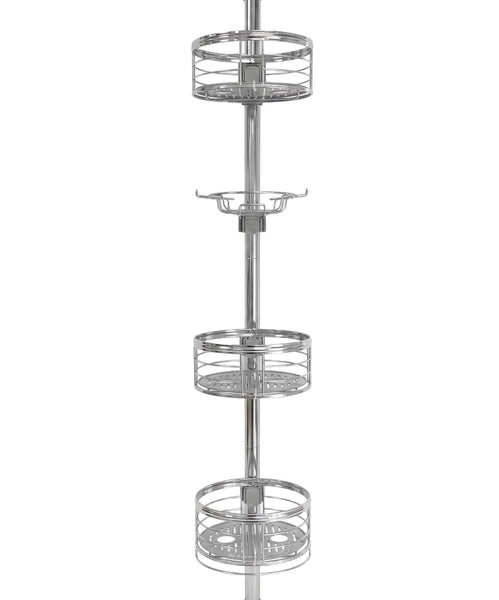 Utopia Alley PC4XX Tension Pole Shower Caddy Corner Organizer, Adjustable Standing Shower Caddy with 3 Removable Baskets and Hooks, Rust Resistant Bathroom Tension Rod Organizer, 60.5 to 108 Inch
