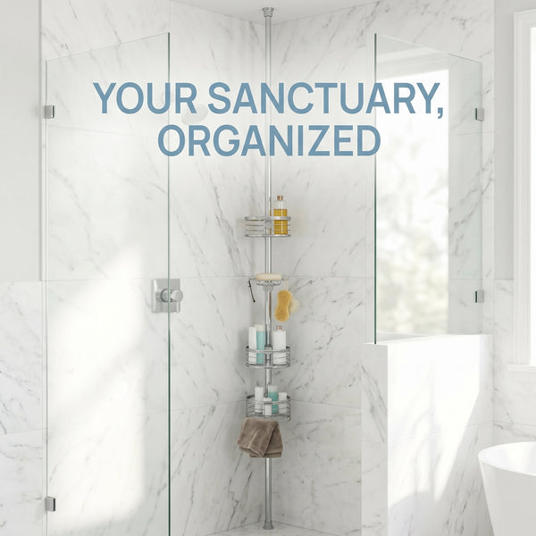 Utopia Alley PC4XX Tension Pole Shower Caddy Corner Organizer, Adjustable Standing Shower Caddy with 3 Removable Baskets and Hooks, Rust Resistant Bathroom Tension Rod Organizer, 60.5 to 108 Inch