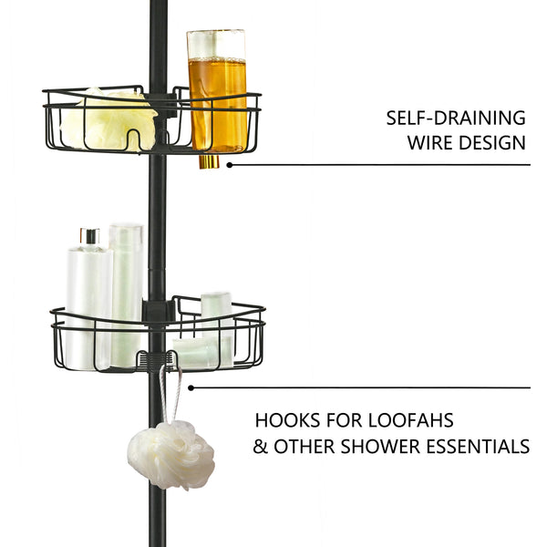 Utopia Alley PC5XX 4 Tier Steel Tension Pole Shower Caddy with 3 Baskets & Soap Tray Shelf