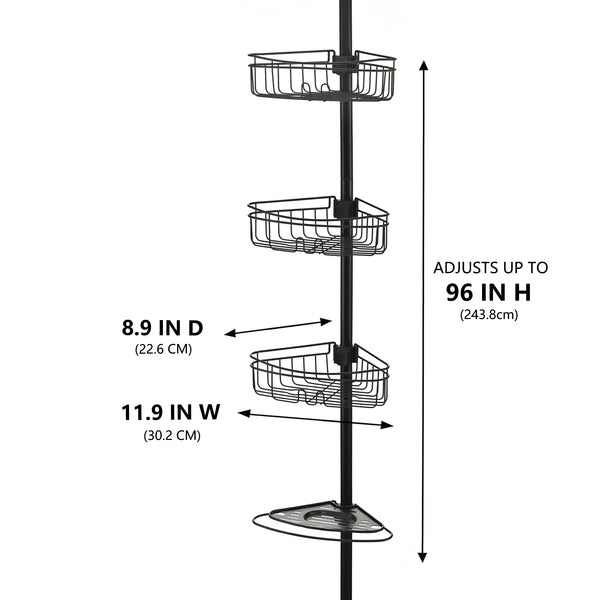 Utopia Alley PC5XX 4 Tier Steel Tension Pole Shower Caddy with 3 Baskets & Soap Tray Shelf