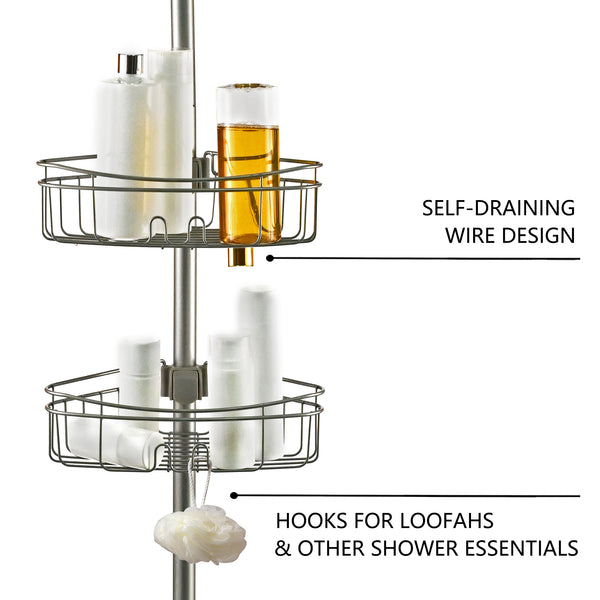 Utopia Alley PC5XX 4 Tier Steel Tension Pole Shower Caddy with 3 Baskets & Soap Tray Shelf