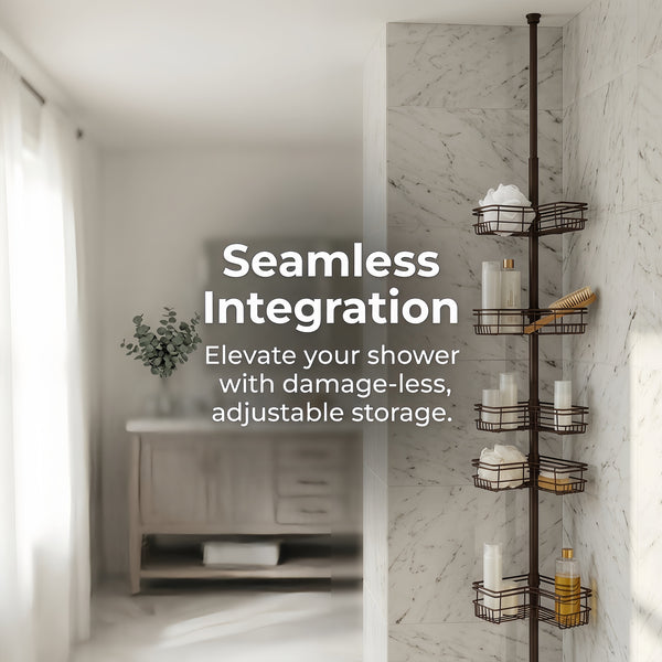 Utopia Alley PC6XX Tension Pole Shower Caddy Corner Organizer, Adjustable Standing Shower Caddy with 4 Removable Baskets, Rust Resistant Bathroom Tension Rod Organizer, 60 to 97 Inch