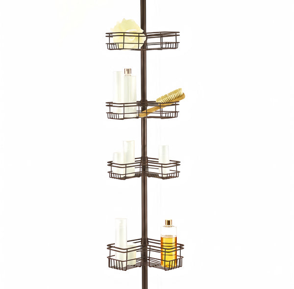 Utopia Alley PC6XX Tension Pole Shower Caddy Corner Organizer, Adjustable Standing Shower Caddy with 4 Removable Baskets, Rust Resistant Bathroom Tension Rod Organizer, 60 to 97 Inch