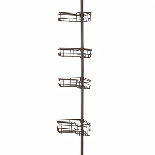 Utopia Alley PC6XX Tension Pole Shower Caddy Corner Organizer, Adjustable Standing Shower Caddy with 4 Removable Baskets, Rust Resistant Bathroom Tension Rod Organizer, 60 to 97 Inch