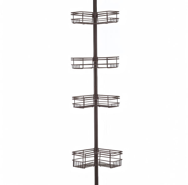 Utopia Alley PC6XX Tension Pole Shower Caddy Corner Organizer, Adjustable Standing Shower Caddy with 4 Removable Baskets, Rust Resistant Bathroom Tension Rod Organizer, 60 to 97 Inch