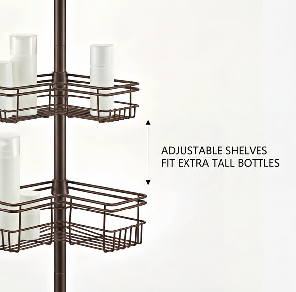 Utopia Alley PC6XX Tension Pole Shower Caddy Corner Organizer, Adjustable Standing Shower Caddy with 4 Removable Baskets, Rust Resistant Bathroom Tension Rod Organizer, 60 to 97 Inch
