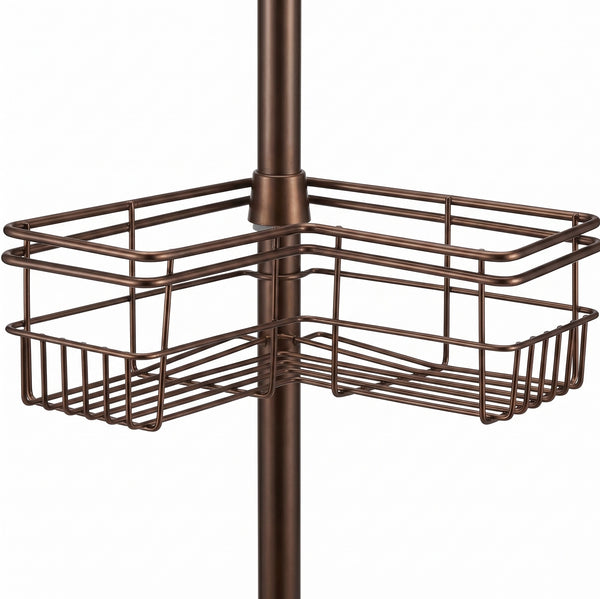 Utopia Alley PC6XX Tension Pole Shower Caddy Corner Organizer, Adjustable Standing Shower Caddy with 4 Removable Baskets, Rust Resistant Bathroom Tension Rod Organizer, 60 to 97 Inch