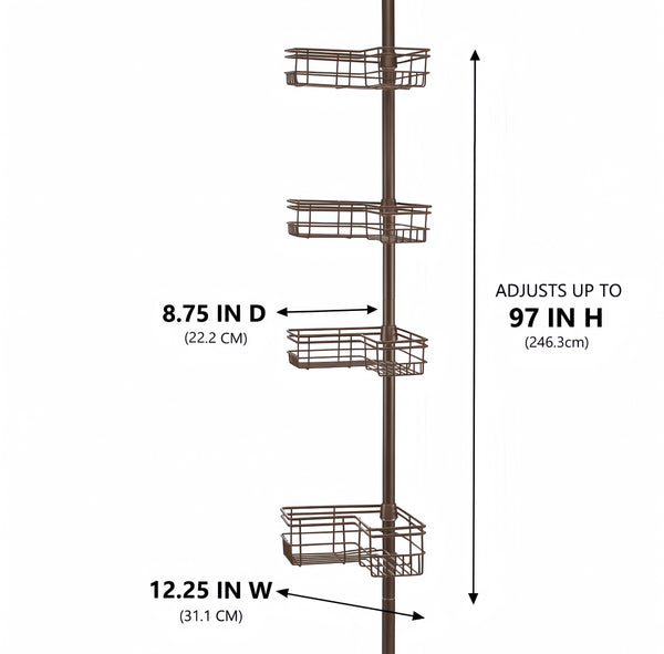 Utopia Alley PC6XX Tension Pole Shower Caddy Corner Organizer, Adjustable Standing Shower Caddy with 4 Removable Baskets, Rust Resistant Bathroom Tension Rod Organizer, 60 to 97 Inch