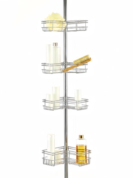 Utopia Alley PC6XX Tension Pole Shower Caddy Corner Organizer, Adjustable Standing Shower Caddy with 4 Removable Baskets, Rust Resistant Bathroom Tension Rod Organizer, 60 to 97 Inch