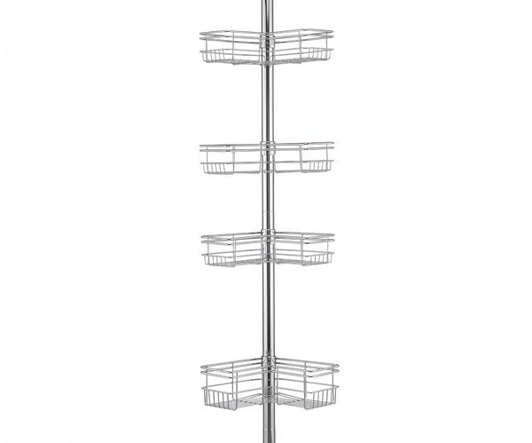 Utopia Alley PC6XX Tension Pole Shower Caddy Corner Organizer, Adjustable Standing Shower Caddy with 4 Removable Baskets, Rust Resistant Bathroom Tension Rod Organizer, 60 to 97 Inch