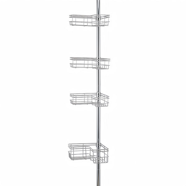 Utopia Alley PC6XX Tension Pole Shower Caddy Corner Organizer, Adjustable Standing Shower Caddy with 4 Removable Baskets, Rust Resistant Bathroom Tension Rod Organizer, 60 to 97 Inch
