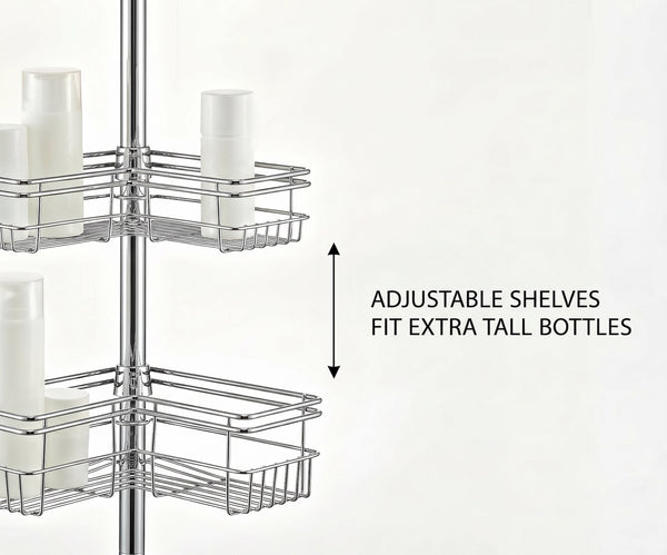 Utopia Alley PC6XX Tension Pole Shower Caddy Corner Organizer, Adjustable Standing Shower Caddy with 4 Removable Baskets, Rust Resistant Bathroom Tension Rod Organizer, 60 to 97 Inch