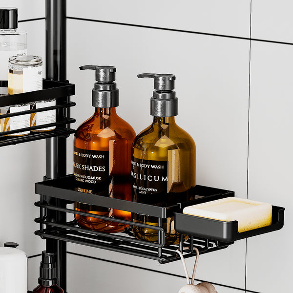 Utopia Alley PC7BK Tension Pole Shower Caddy Corner Organizer, Max 109‑Inch Adjustable Height, 6‑Tier No‑Drill Shower Storage Rack, Freely Customizable Shelf Spacing with Hooks and Non‑Slip Base, Matte Black