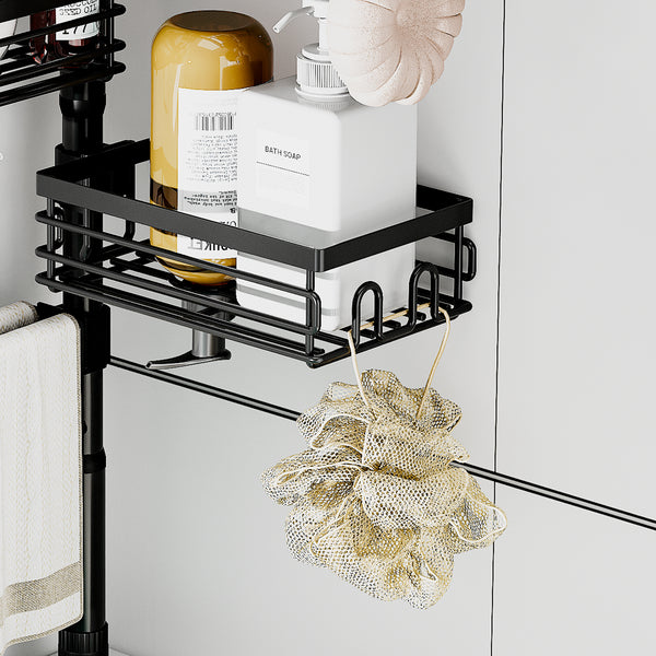 Utopia Alley PC7BK Tension Pole Shower Caddy Corner Organizer, Max 109‑Inch Adjustable Height, 6‑Tier No‑Drill Shower Storage Rack, Freely Customizable Shelf Spacing with Hooks and Non‑Slip Base, Matte Black