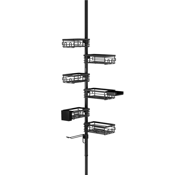 Utopia Alley PC7BK Tension Pole Shower Caddy Corner Organizer, Max 109‑Inch Adjustable Height, 6‑Tier No‑Drill Shower Storage Rack, Freely Customizable Shelf Spacing with Hooks and Non‑Slip Base, Matte Black