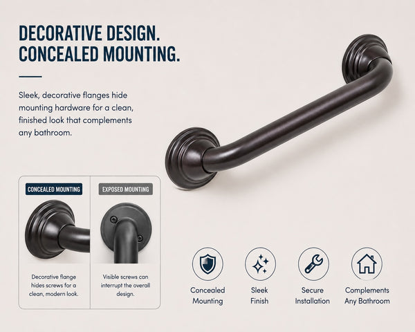 Utopia Alley GBXX Decorative Grab Bar for Shower & Bathroom – 1.25-Inch Stainless Steel Wall-Mounted Safety Handle with Concealed Hardware